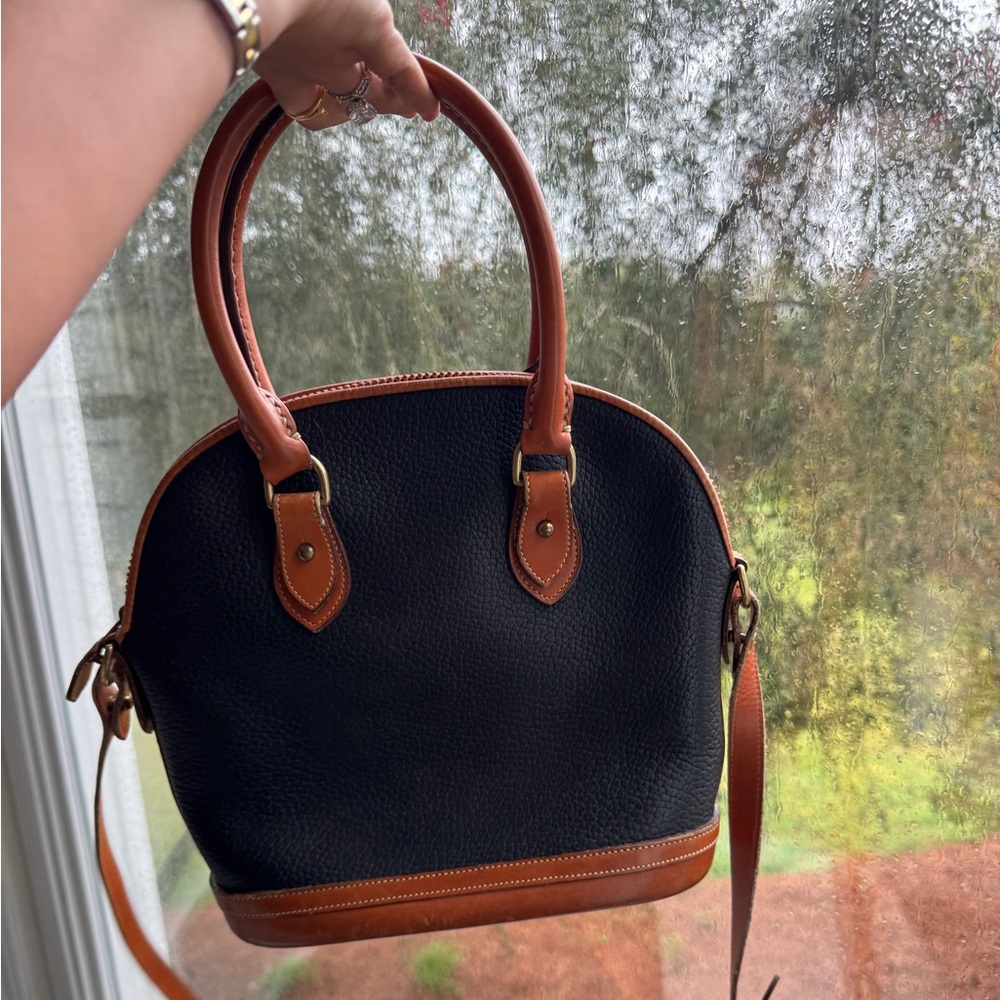 vintage Dooney & Bourke All-Weather Leather Norfolk Case Satchel black brown - Picture 7 of 8